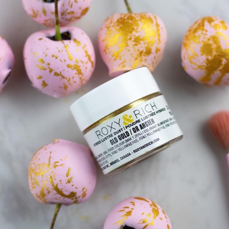 Pink covered pink cherries with gold lustre dust